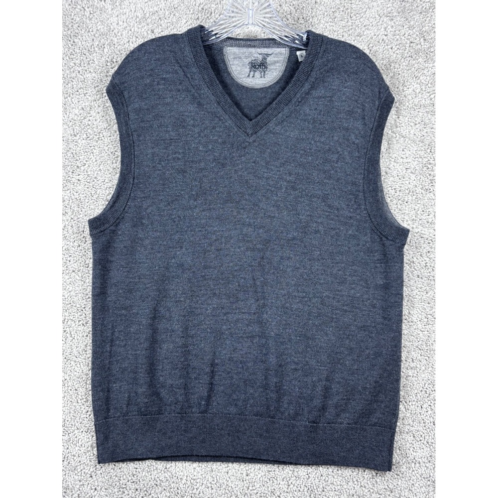 Raffi Mens 100%‎ Extra Fine Merino Wool V-Neck Sweater Vest Charcoal Gray Size L